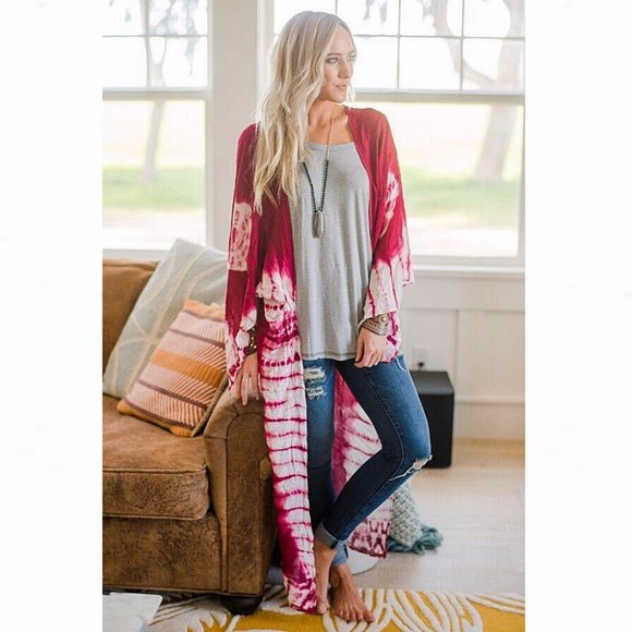 Berry Spellbound Tie-Dye Open-Front Duster Kimono - Picture 3 of 12